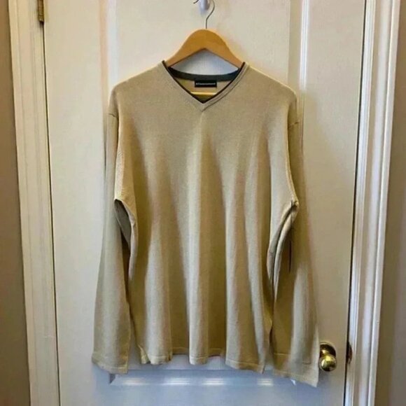 PT nternational Linen Sweater V Neck Pullover Lightweight Beige Size Large NWT - Picture 3 of 15